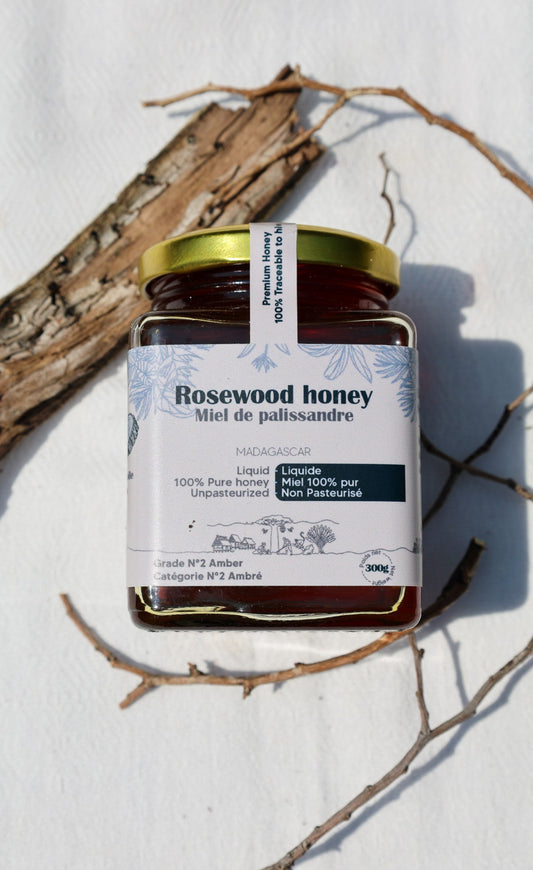 Close-up of rare rosewood honey jar