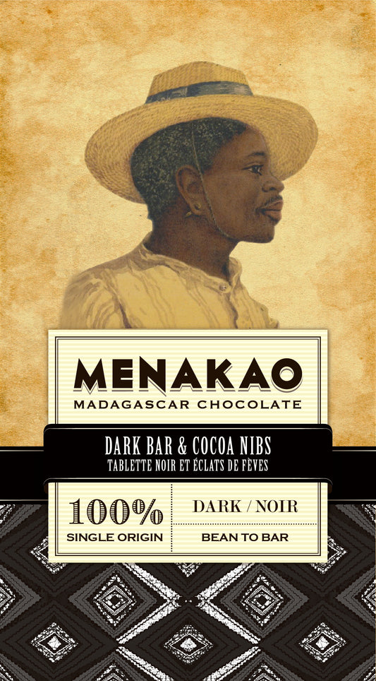 100% dark chocolate bar with cocoa nibs from Madagascar