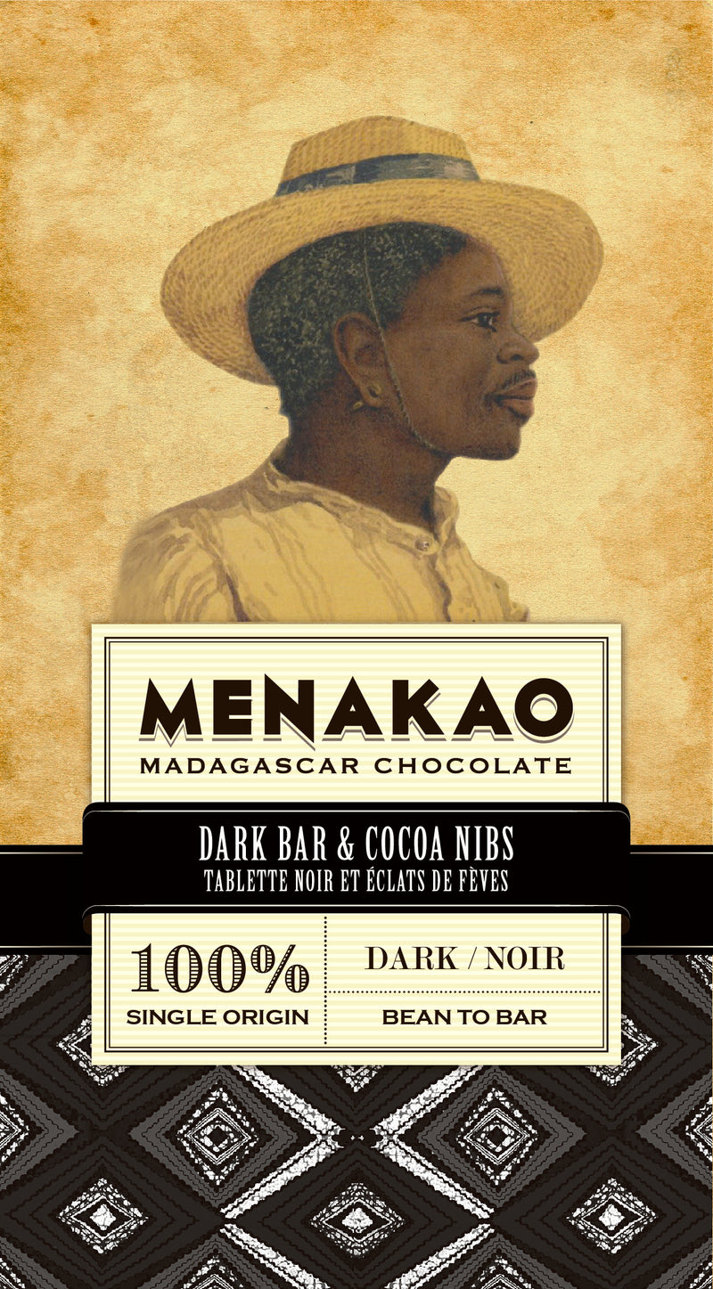 100% dark chocolate bar with cocoa nibs from Madagascar