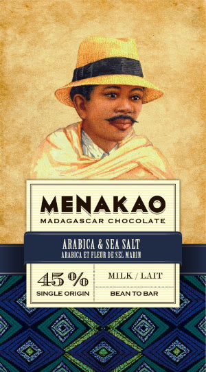 45% milk chocolate bar with arabica coffee and sea salt from Madagascar