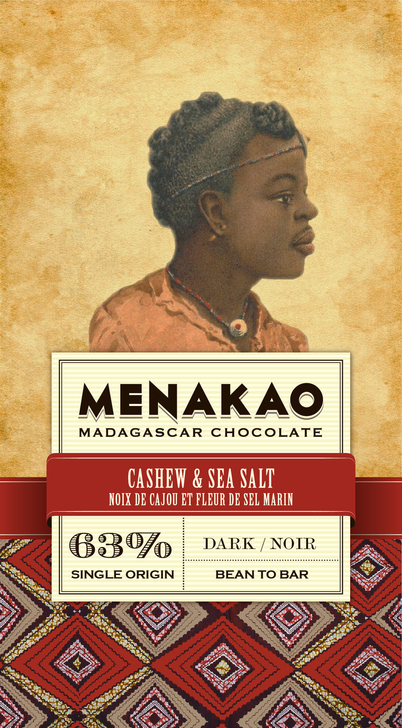 63% dark chocolate bar with cashew nuts and sea salt from Madagascar