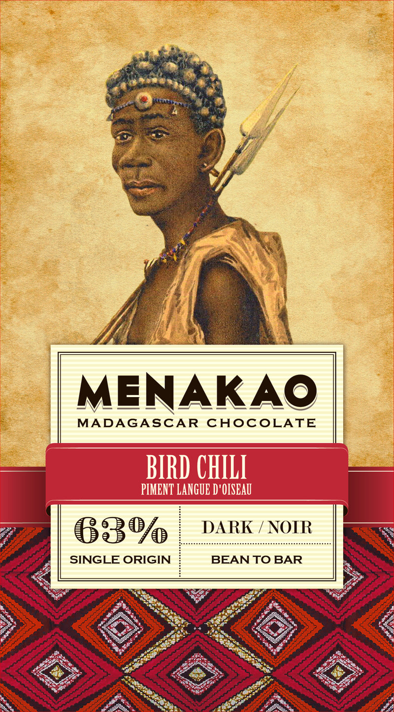 63% dark chocolate bar with bird's tongue pepper from Madagascar