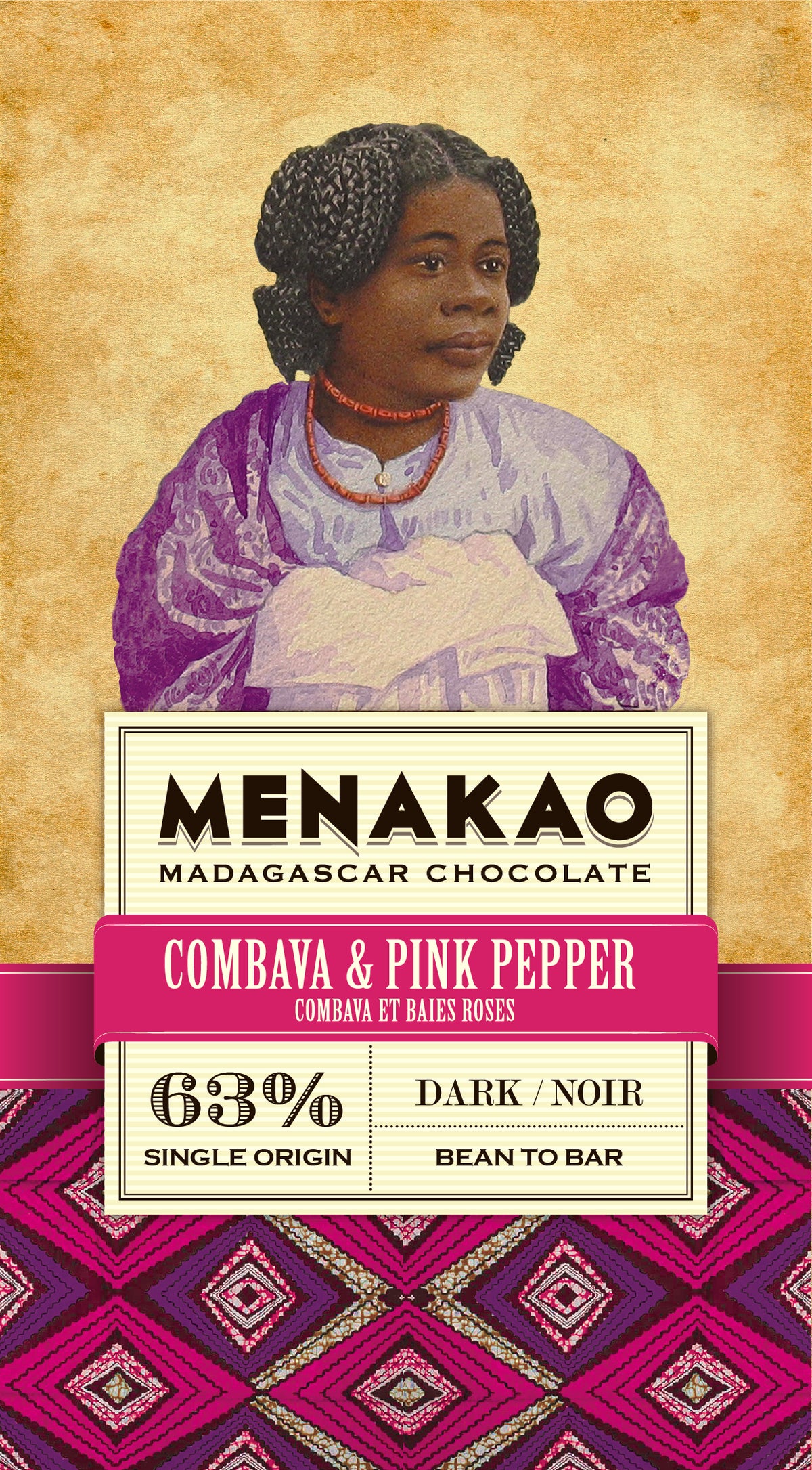 3% dark chocolate bar with combava and pink berries from Madagascar