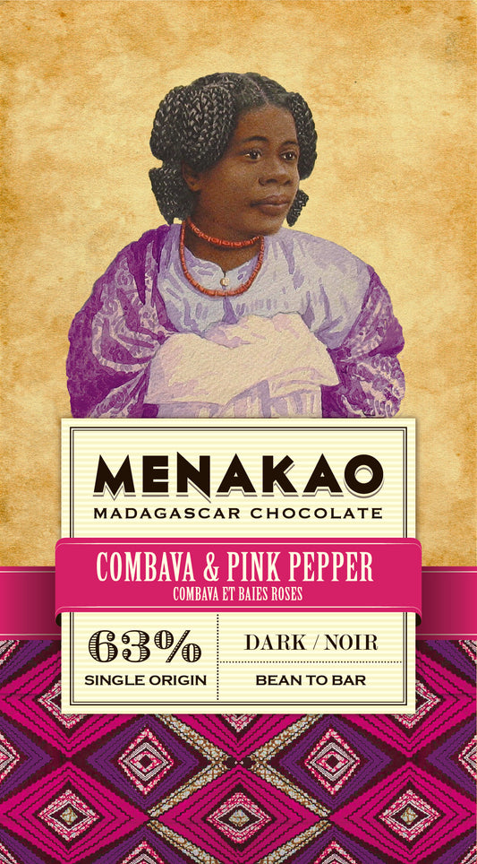 3% dark chocolate bar with combava and pink berries from Madagascar